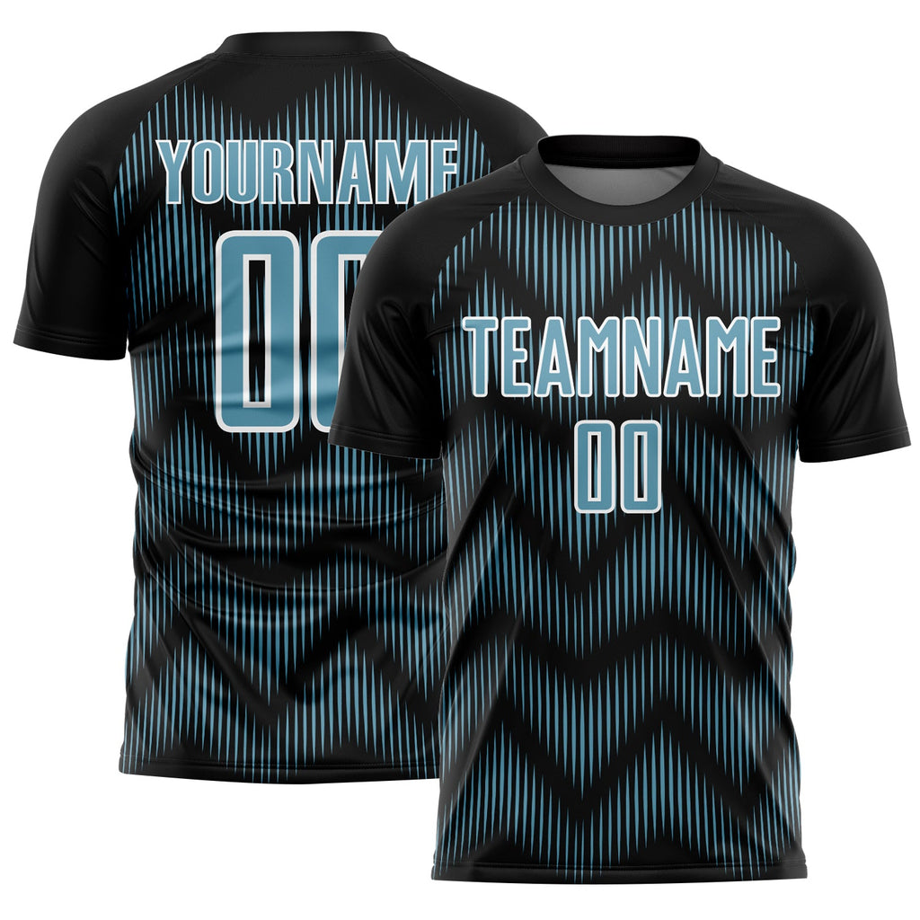 Custom Black Shadow Blue-White Line Sublimation Soccer Uniform Jersey
