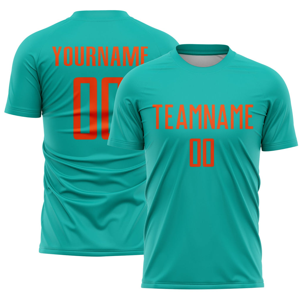 Custom Aqua Orange Sublimation Soccer Uniform Jersey