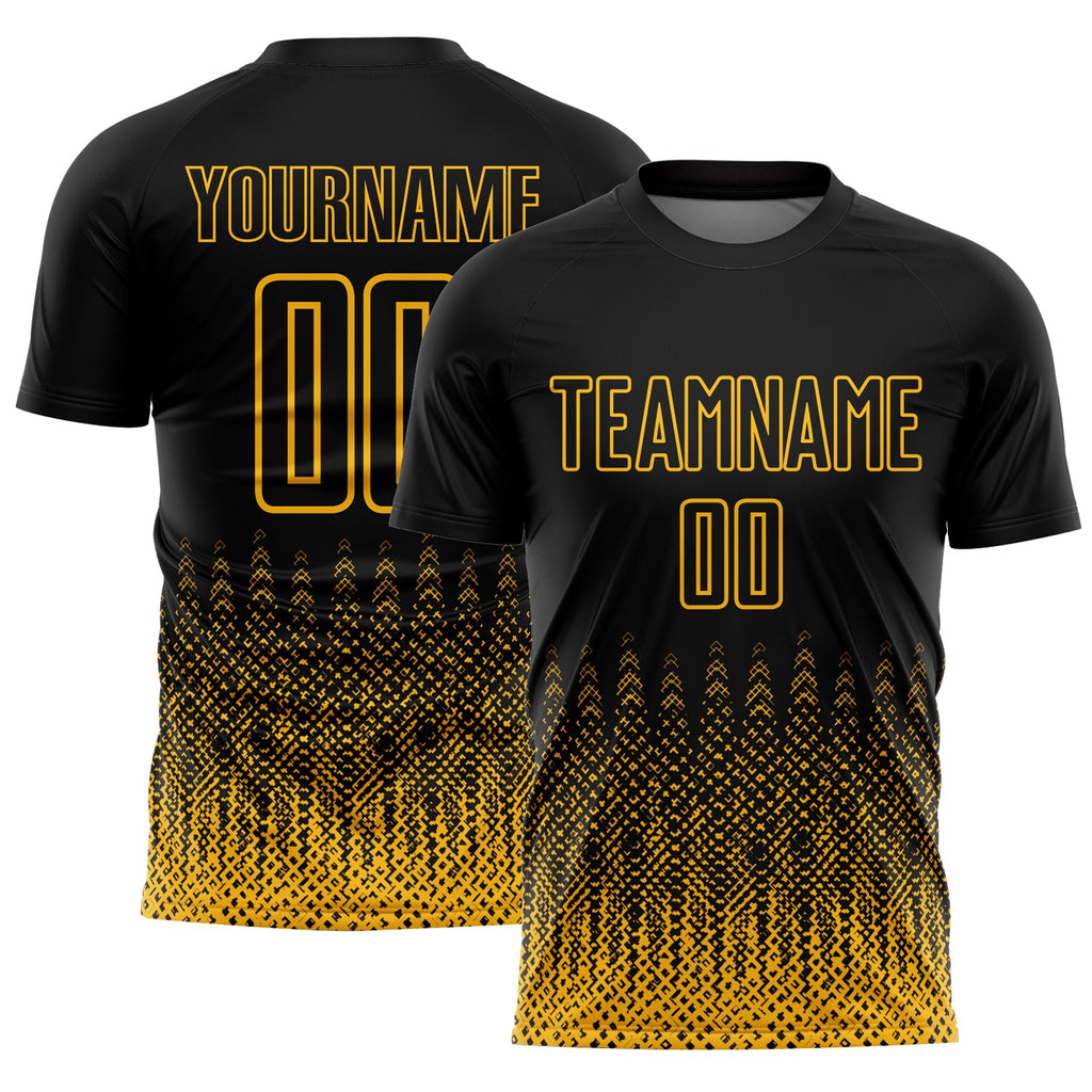 Custom Black Gold Geometric Shape Sublimation Soccer Uniform Jersey