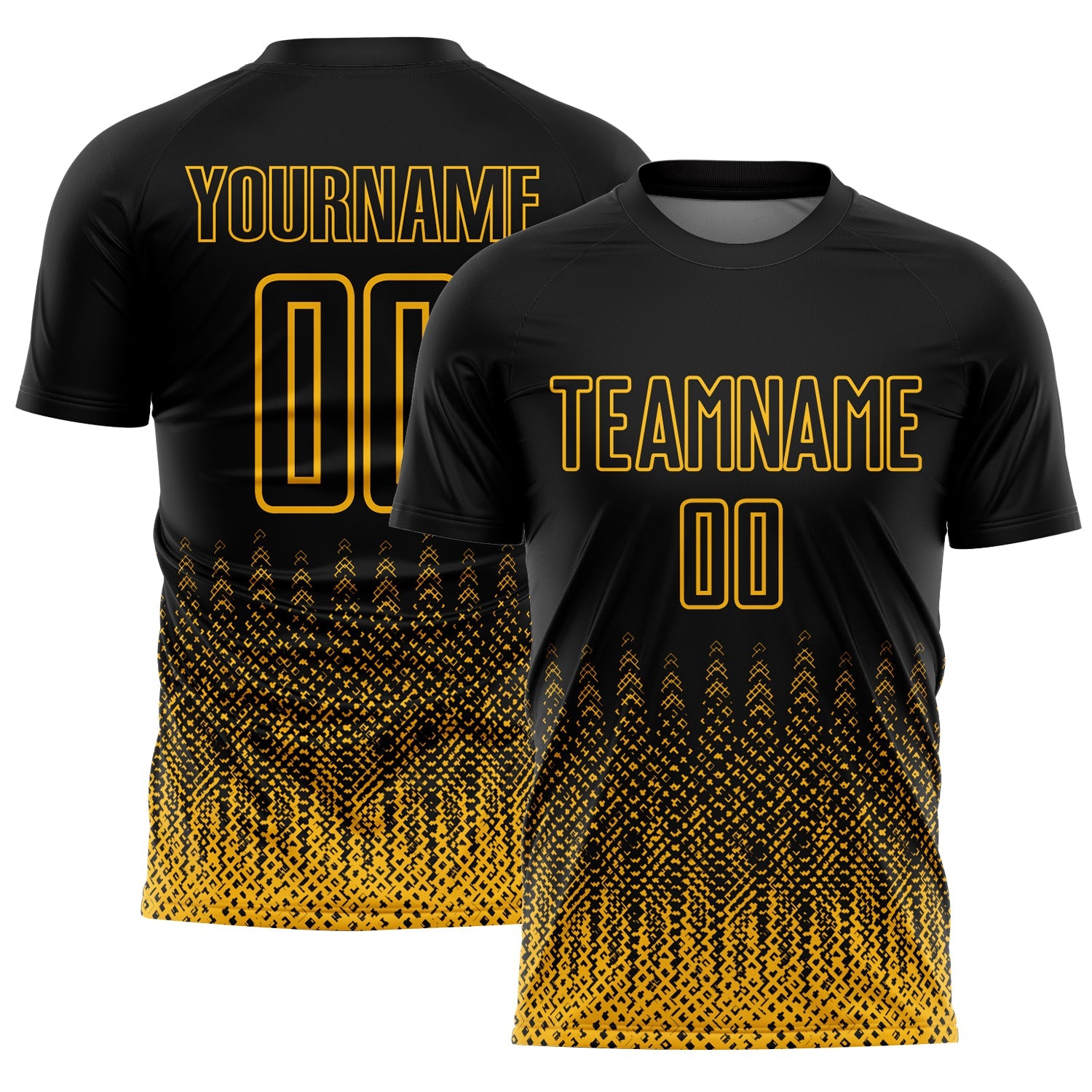 Custom Black Gold Geometric Shape Sublimation Soccer Uniform Jersey