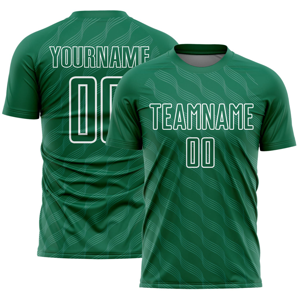 Custom Kelly Green White Waves Shape Sublimation Soccer Uniform Jersey