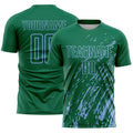 Custom Kelly Green Light Blue Splash Sublimation Soccer Uniform Jersey