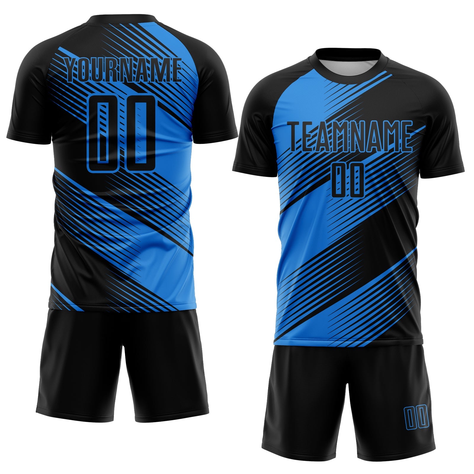Custom Black Powder Blue Line Sublimation Soccer Uniform Jersey