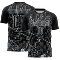 Custom Black Silver Lightning Sublimation Soccer Uniform Jersey