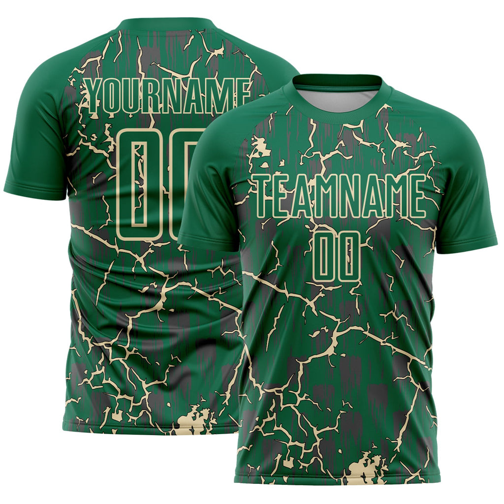 Custom Kelly Green Cream Lightning Sublimation Soccer Uniform Jersey