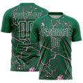 Custom Kelly Green Light Pink Lightning Sublimation Soccer Uniform Jersey