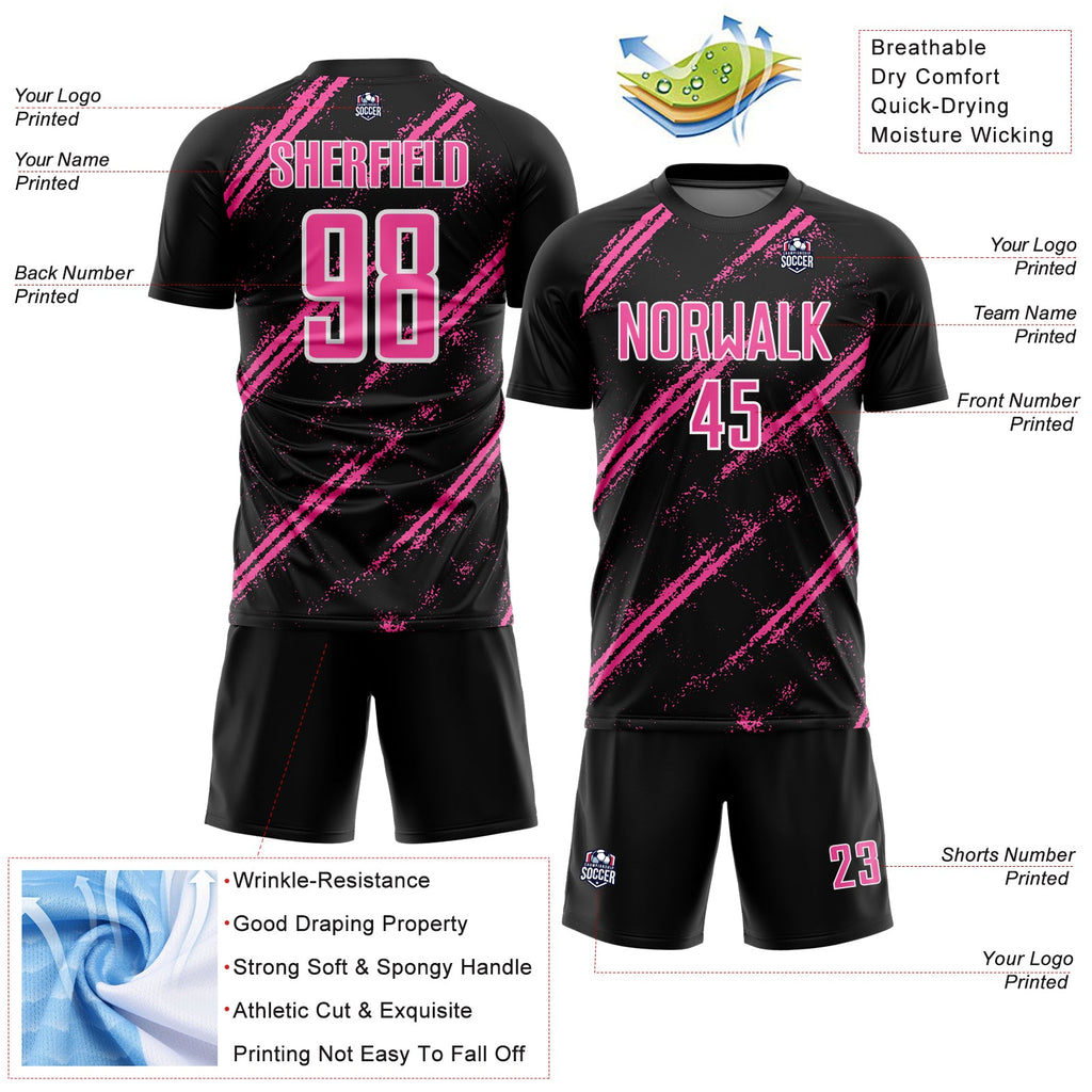 Custom Black Pink-White Abstract Fragment Art Splash Sublimation Soccer Uniform Jersey