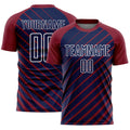 Custom Crimson Navy-White Lines Sublimation Soccer Uniform Jersey