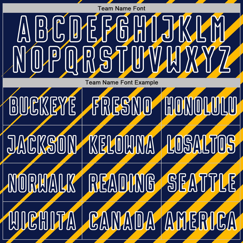 Custom Gold Navy-White Lines Sublimation Soccer Uniform Jersey