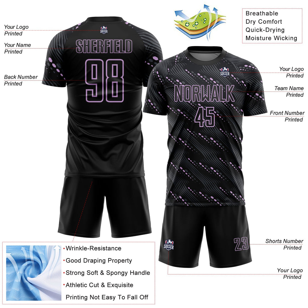 Custom Black Light Purple Slant Lines Sports Sublimation Soccer Uniform Jersey