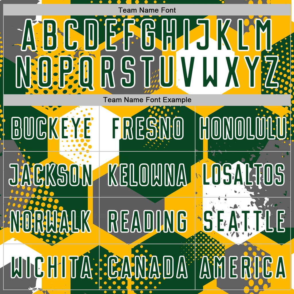 Custom Gold Green-White Geometric Shape Sublimation Soccer Uniform Jersey
