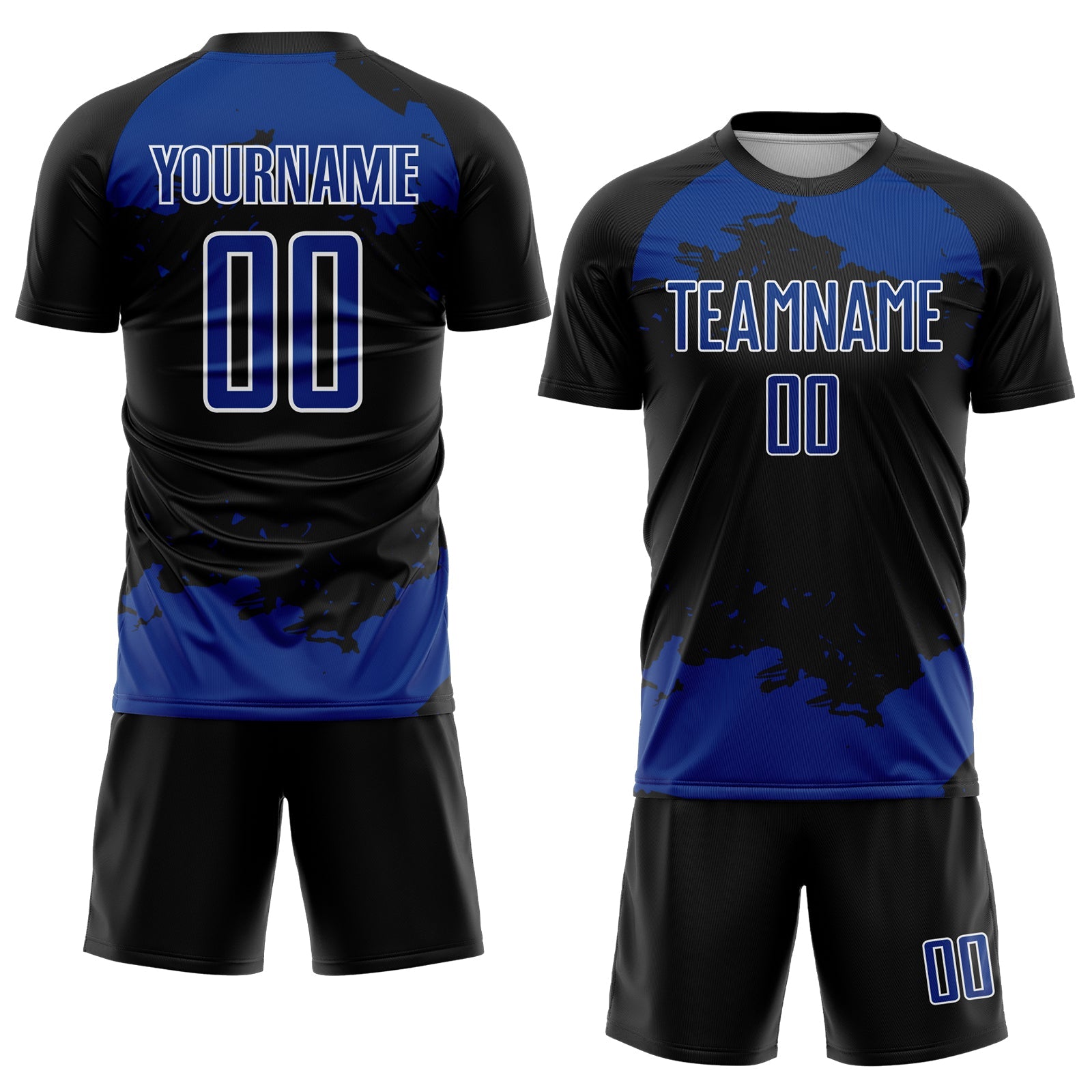 Custom Black Royal-White Abstract Fragment Art Sublimation Soccer Uniform Jersey