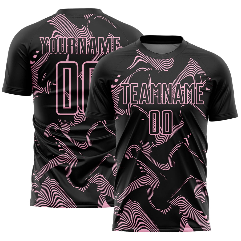 Custom Black Light Pink Curve Lines Sports Sublimation Soccer Uniform Jersey