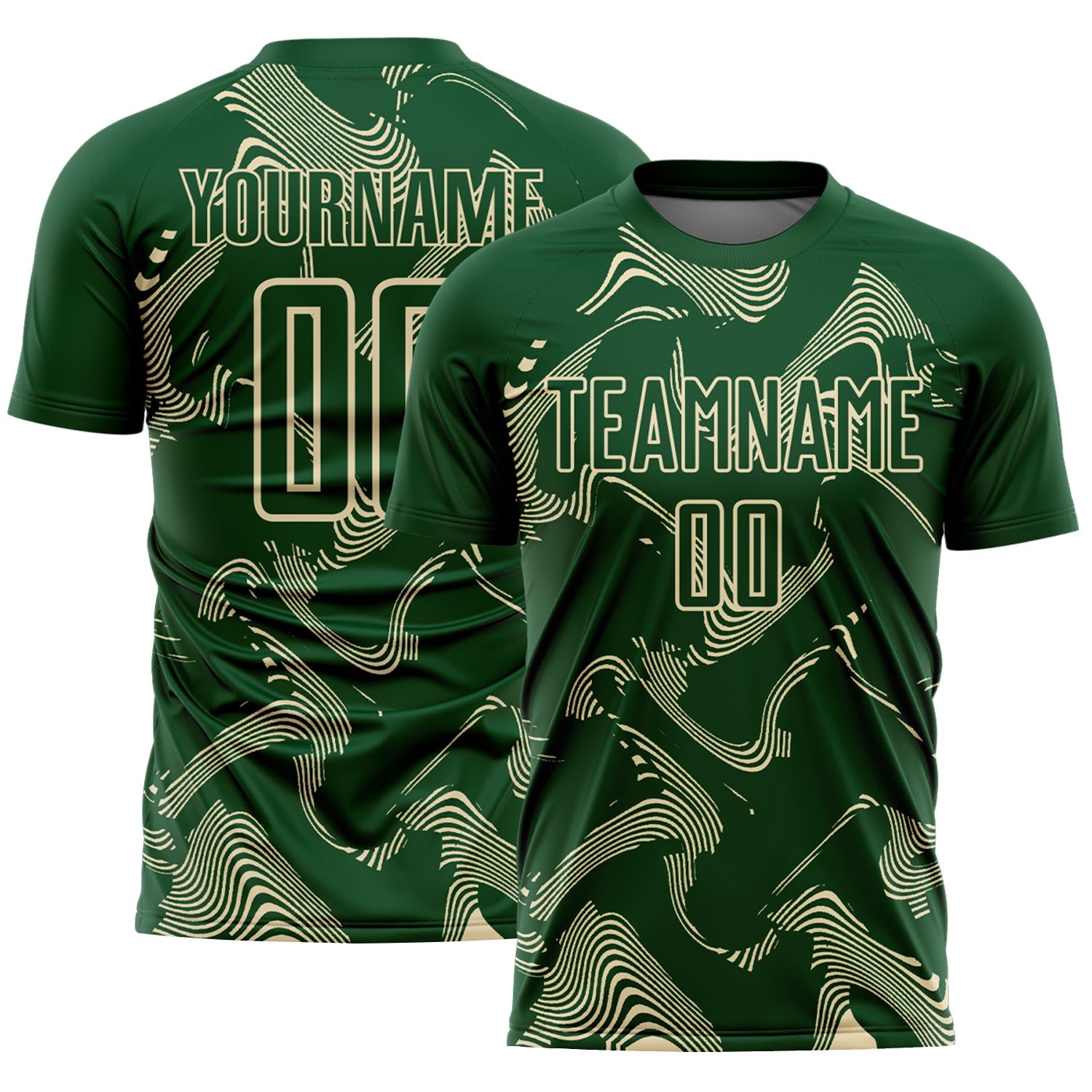 Custom Green Cream Curve Lines Sports Sublimation Soccer Uniform Jersey