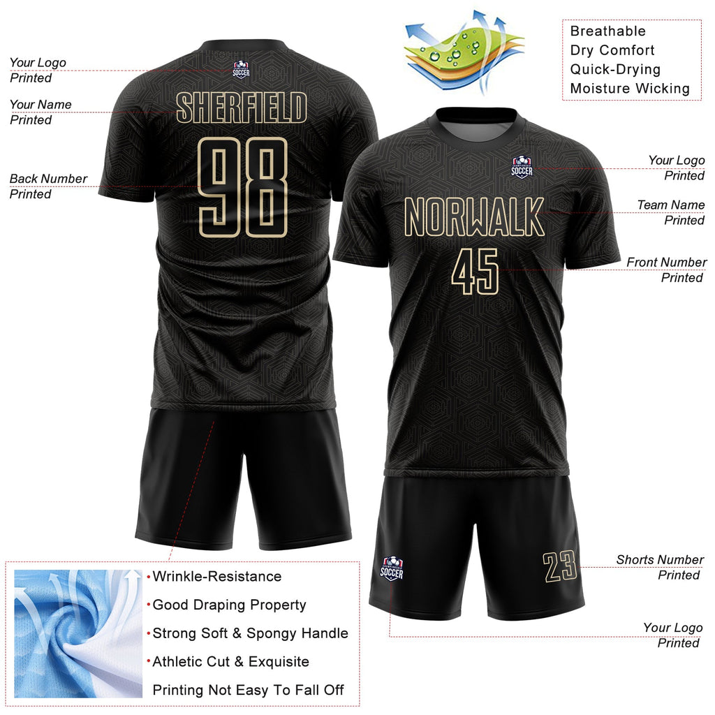 Custom Black Cream Geometric Shape Sports Sublimation Soccer Uniform Jersey