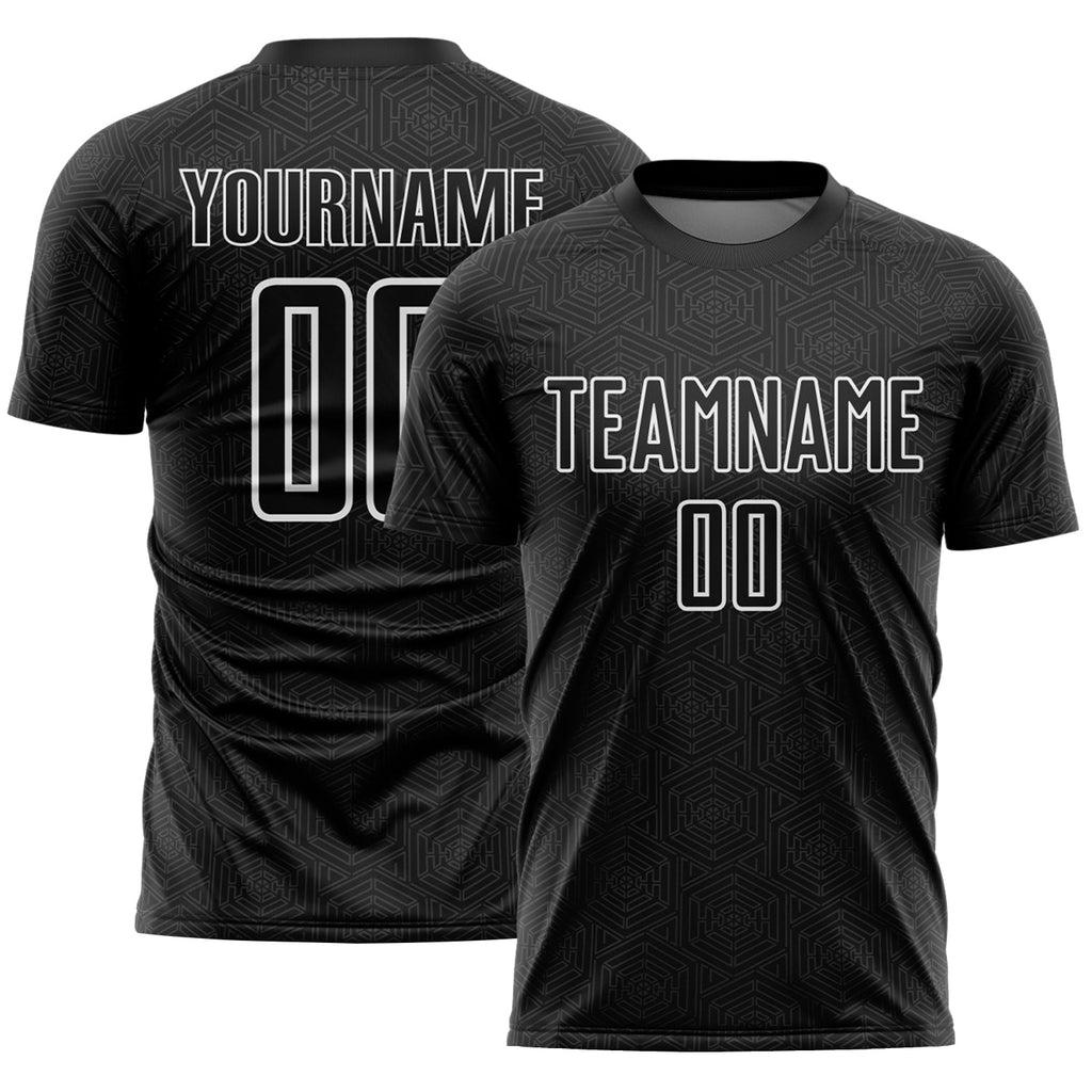 Custom Black White Geometric Shape Sports Sublimation Soccer Uniform Jersey