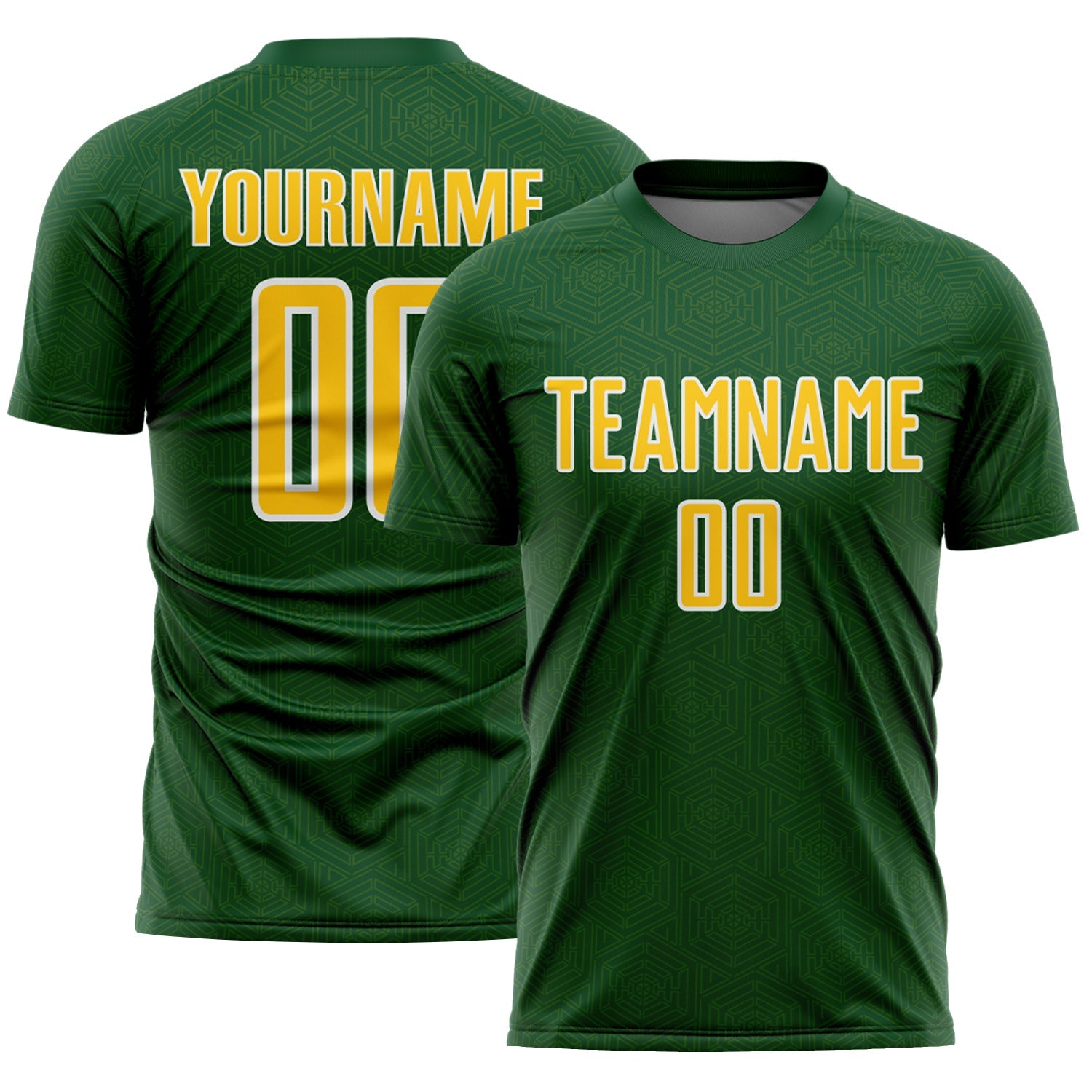 Custom Green Yellow-White Geometric Shape Sports Sublimation Soccer Uniform Jersey