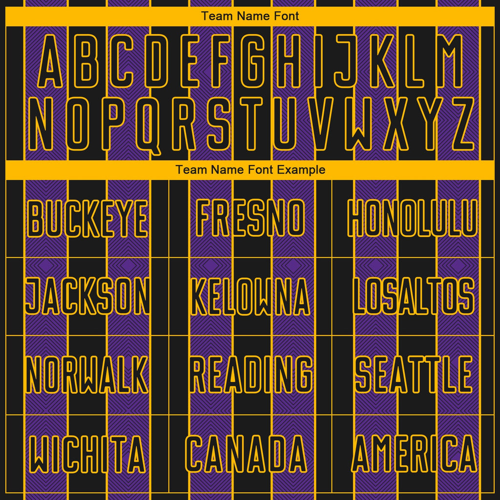 Custom Black Purple-Gold Pinstripe Line Sports Sublimation Soccer Uniform Jersey