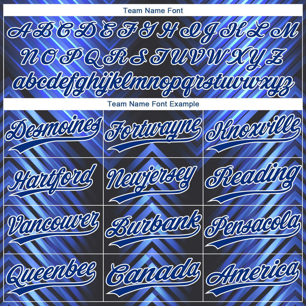 Custom Black Royal-Powder Blue 3D Pattern Two-Button Unisex Softball Jersey