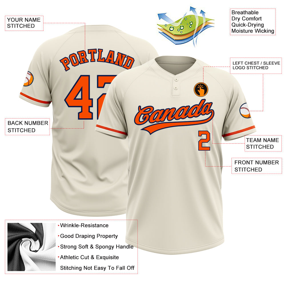 Custom Cream Orange-Navy Two-Button Unisex Softball Jersey