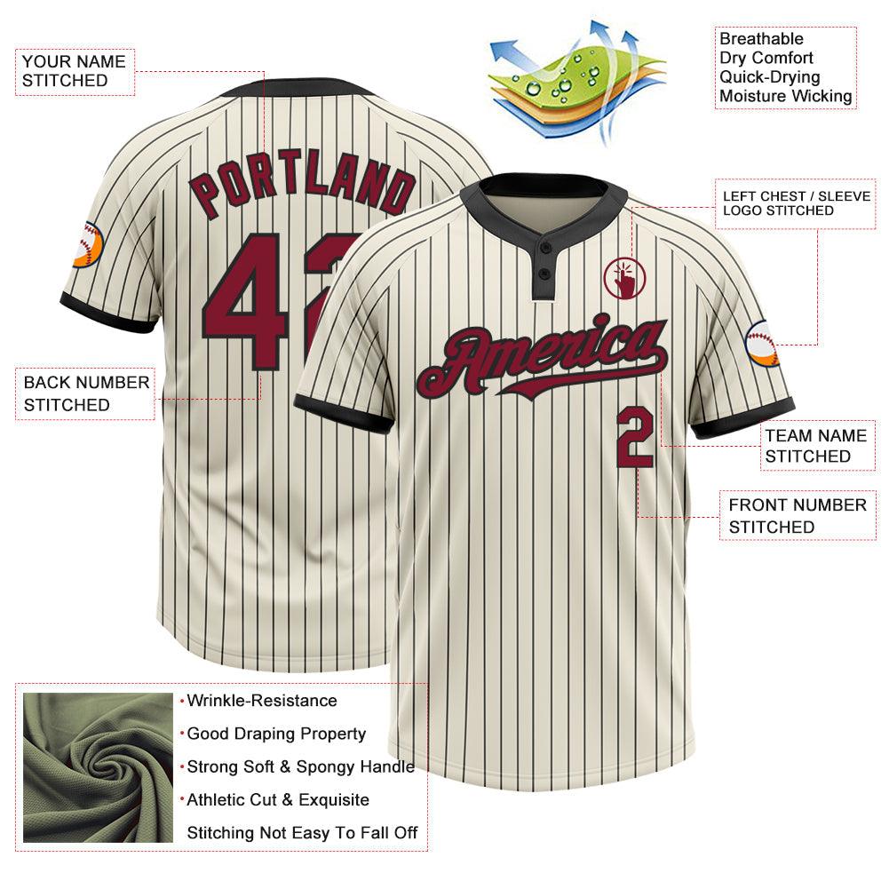 Custom Cream Black Pinstripe Crimson Two-Button Unisex Softball Jersey