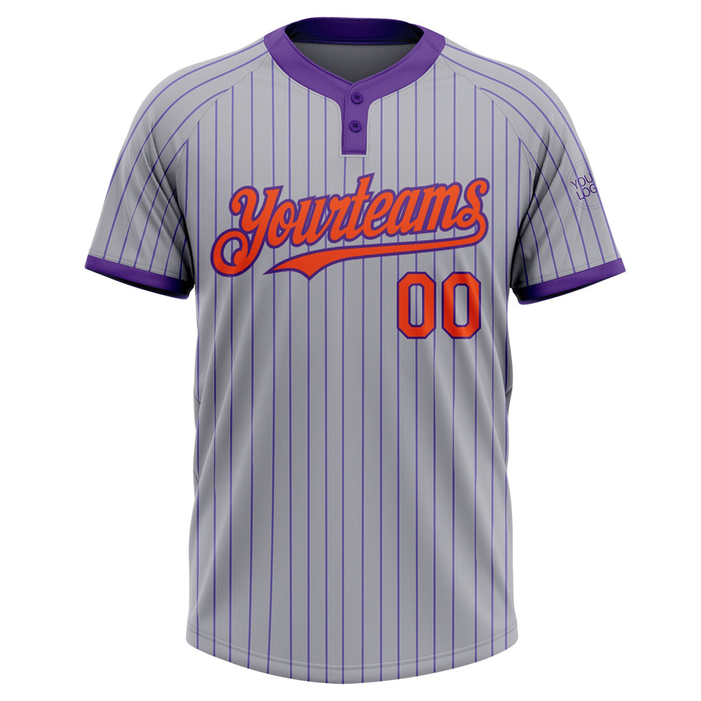 Custom Gray Purple Pinstripe Orange Two-Button Unisex Softball Jersey