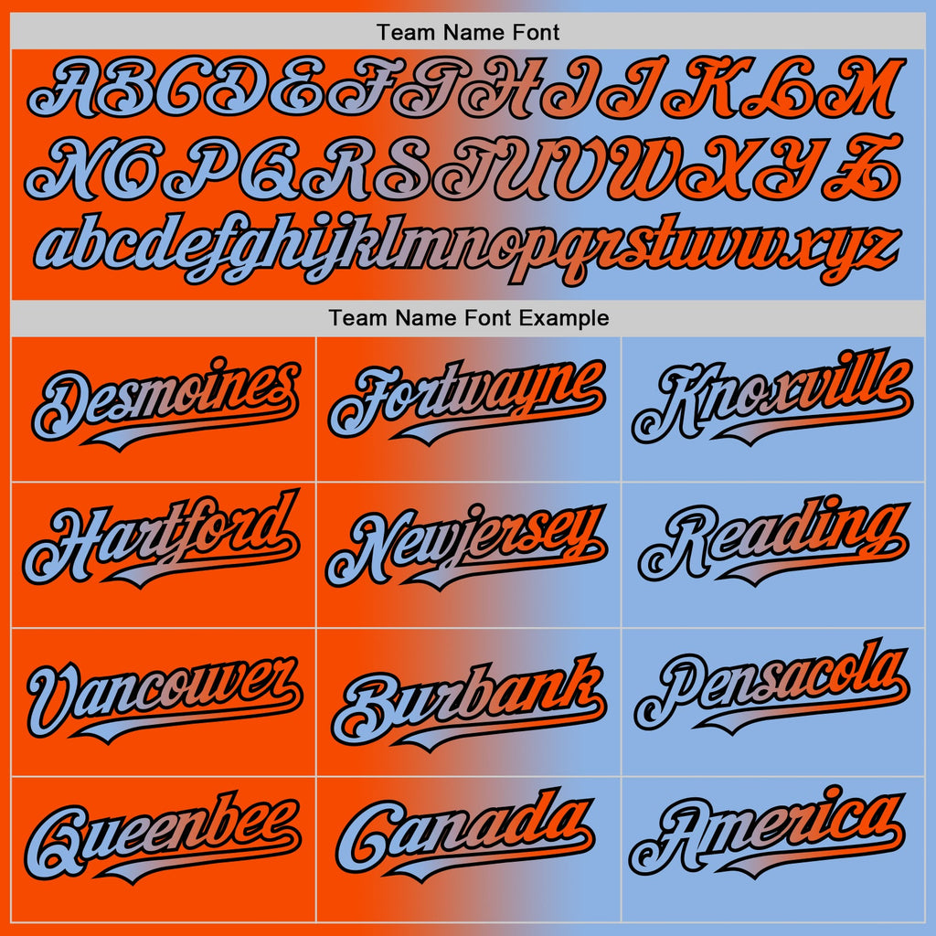 Custom Light Blue Orange-Black Gradient Fashion Two-Button Unisex Softball Jersey