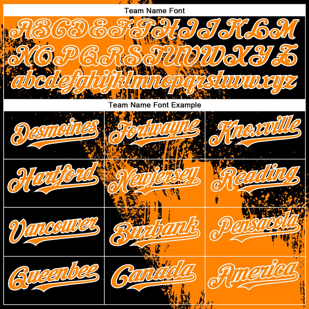 Custom Bay Orange Black-White 3D Pattern Abstract Brush Stroke Two-Button Unisex Softball Jersey