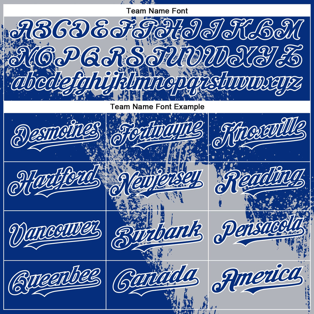 Custom Gray Royal-White 3D Pattern Abstract Brush Stroke Two-Button Unisex Softball Jersey