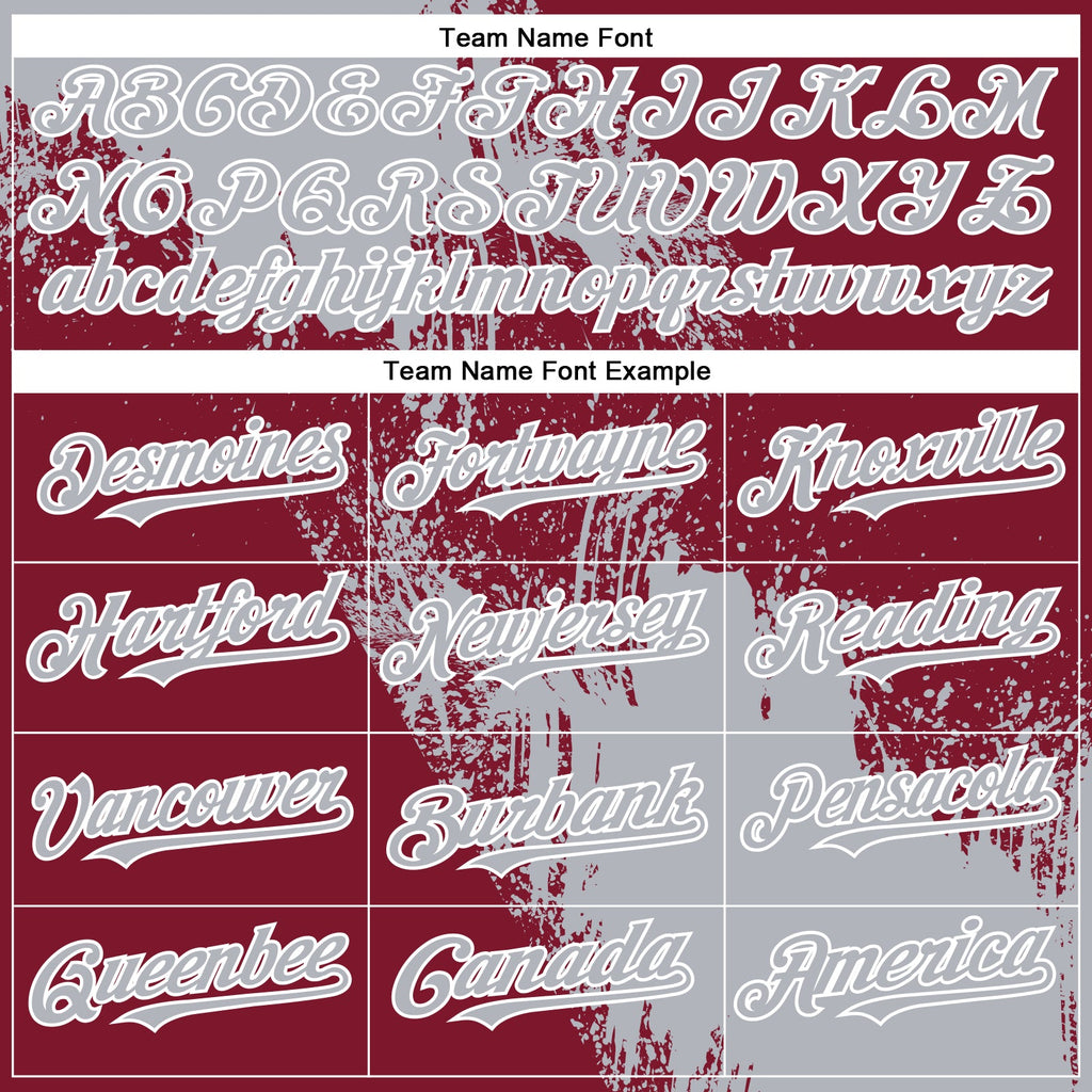 Custom Gray Crimson-White 3D Pattern Abstract Brush Stroke Two-Button Unisex Softball Jersey