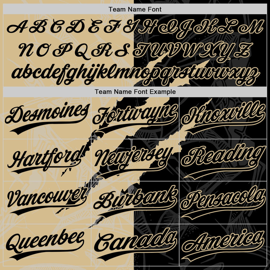 Custom Graffiti Pattern Black-Vegas Gold 3D Scratch Two-Button Unisex Softball Jersey