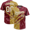 Custom Graffiti Pattern White Crimson-Old Gold 3D Scratch Two-Button Unisex Softball Jersey