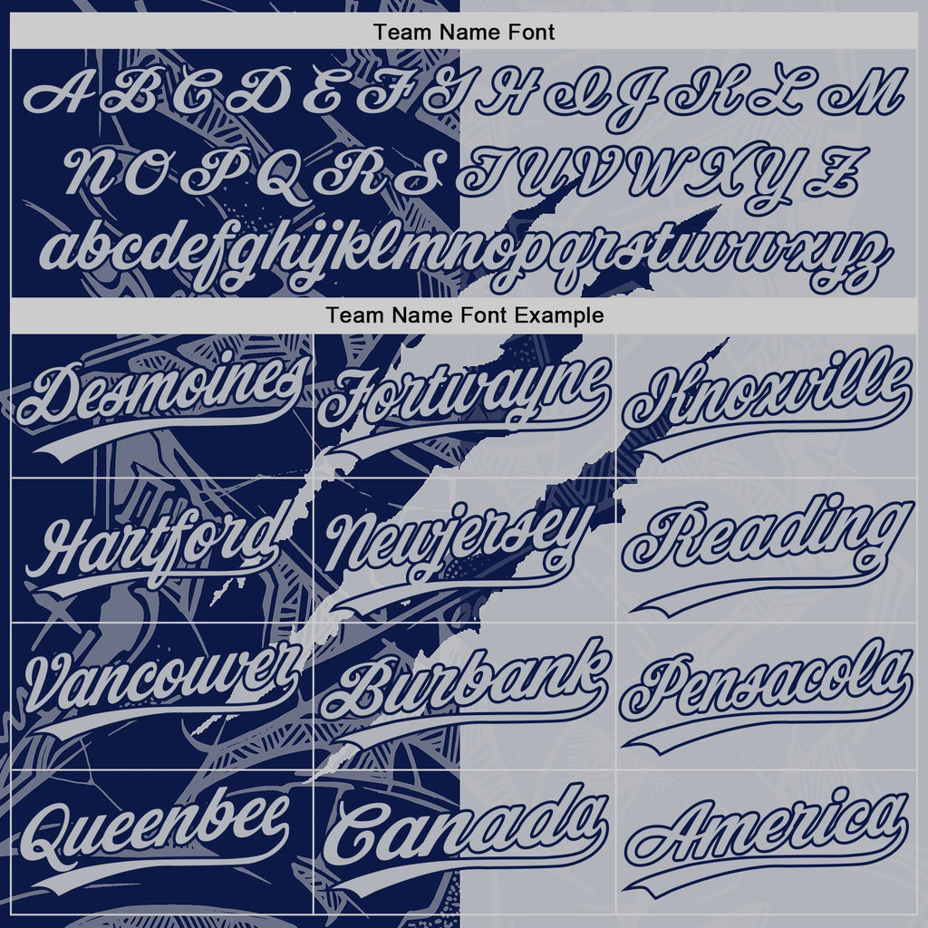 Custom Graffiti Pattern Gray-Navy 3D Scratch Two-Button Unisex Softball Jersey