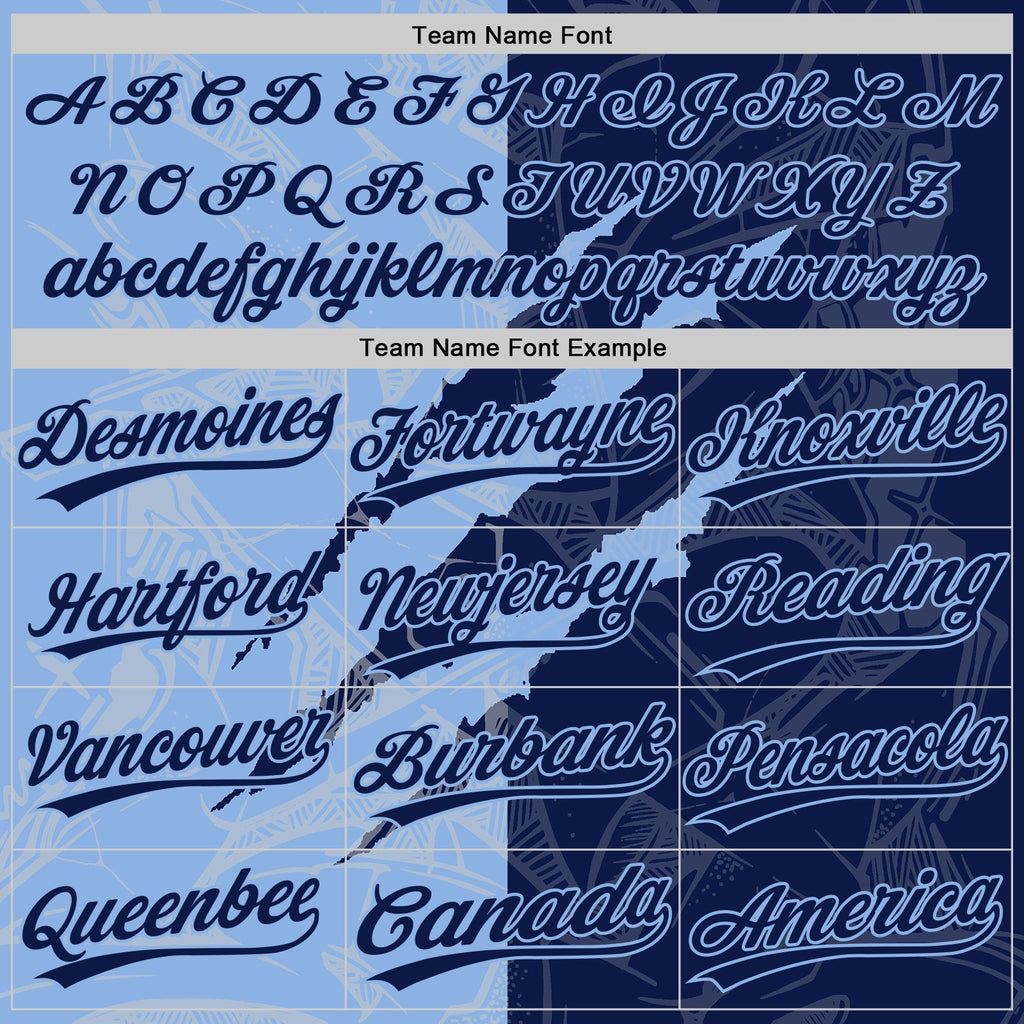 Custom Graffiti Pattern Navy-Light Blue 3D Scratch Two-Button Unisex Softball Jersey