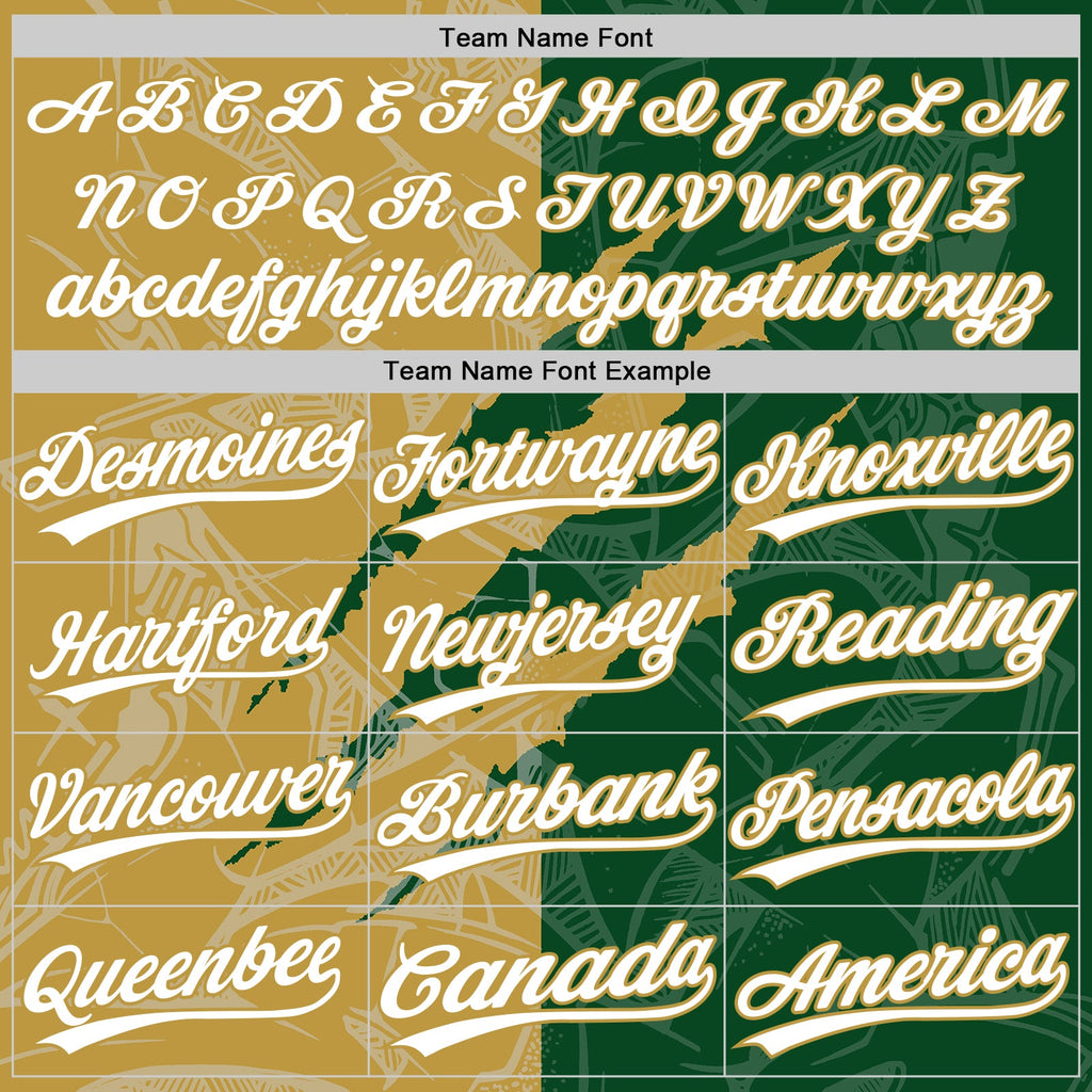 Custom Graffiti Pattern White Kelly Green-Old Gold 3D Scratch Two-Button Unisex Softball Jersey