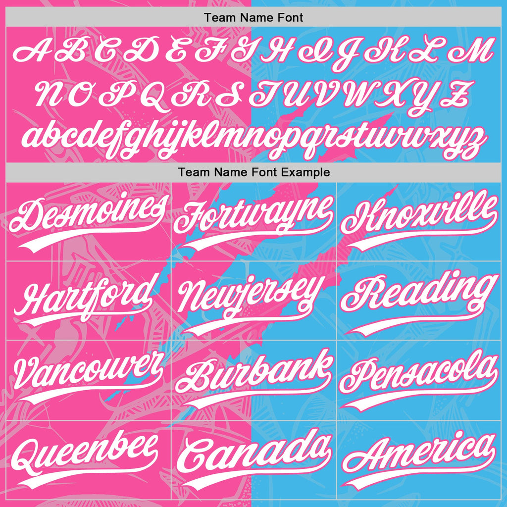 Custom Graffiti Pattern White Sky Blue-Pink 3D Scratch Two-Button Unisex Softball Jersey