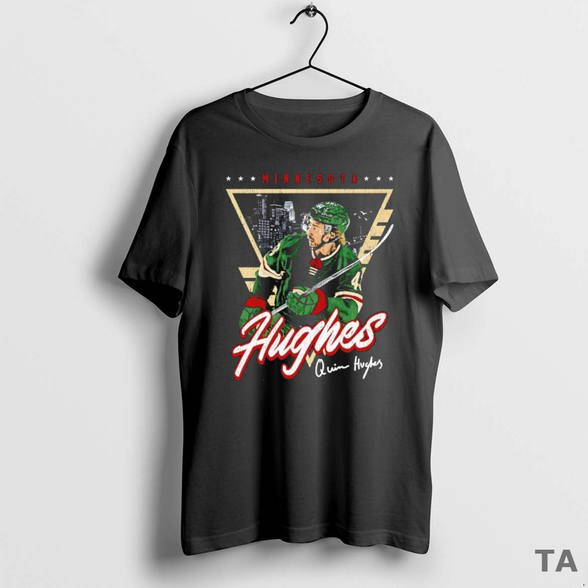 Top Quinn Hughes Minnesota Wild Hockey Triangle Graphic T Shirt Sweater