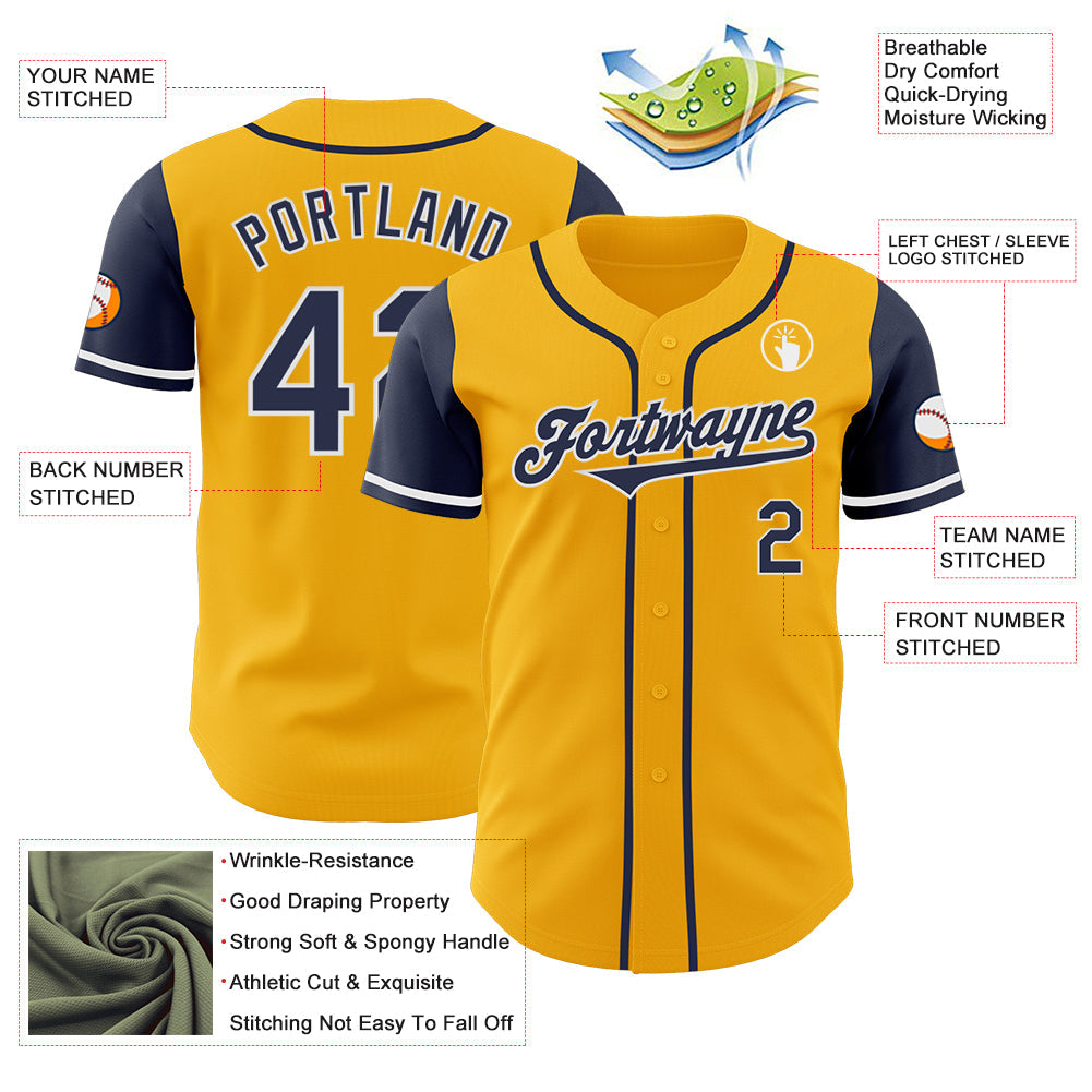 Custom Gold Navy-White Authentic Two Tone Baseball Jersey