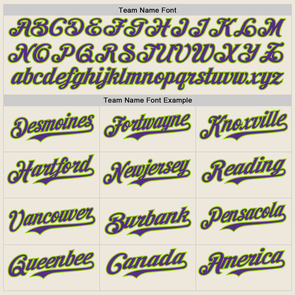 Custom Cream Purple Pinstripe Neon Green Authentic Two Tone Baseball Jersey