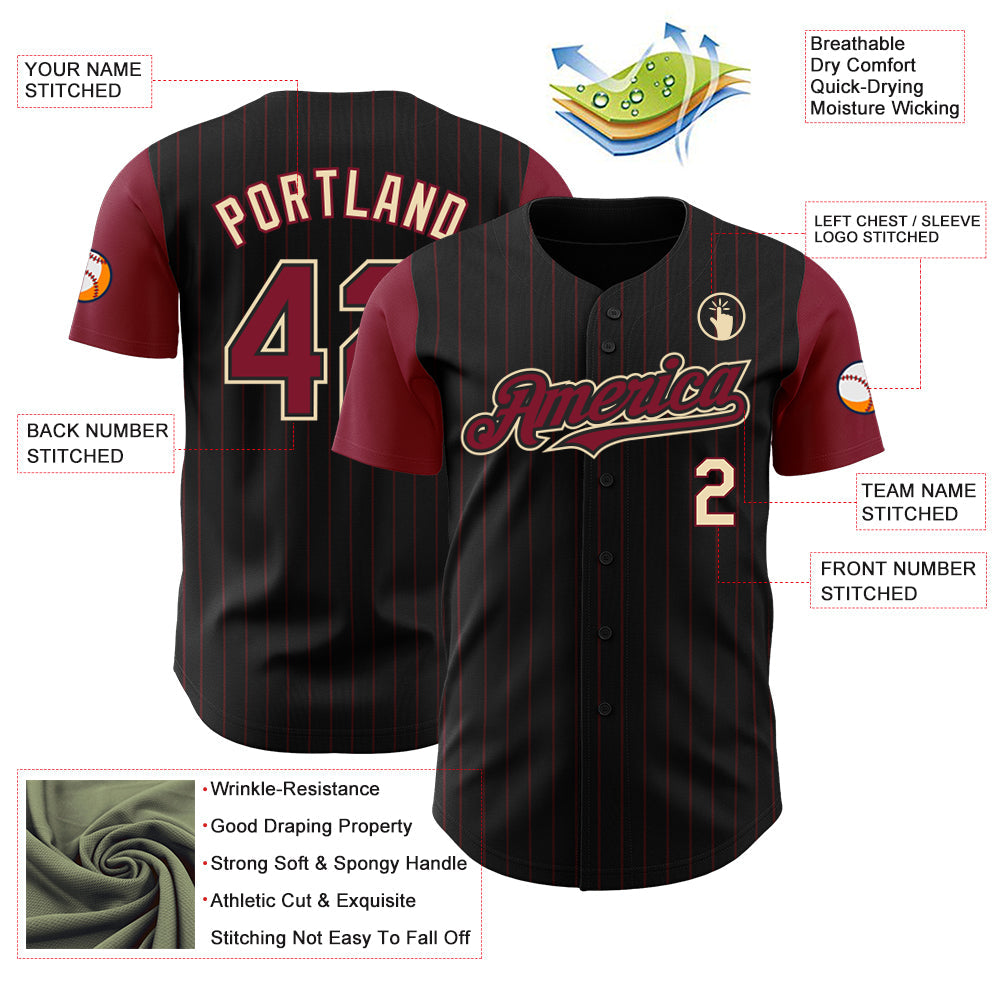 Custom Black Crimson Pinstripe Cream Authentic Two Tone Baseball Jersey