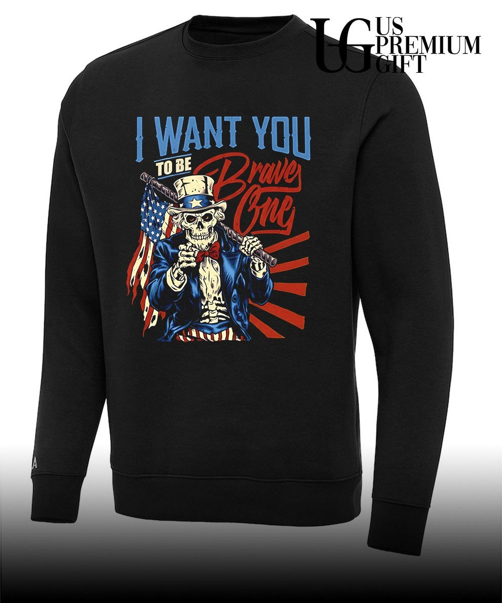 Uncle Sam Skeleton I want you to be brave one United States American flag shirt