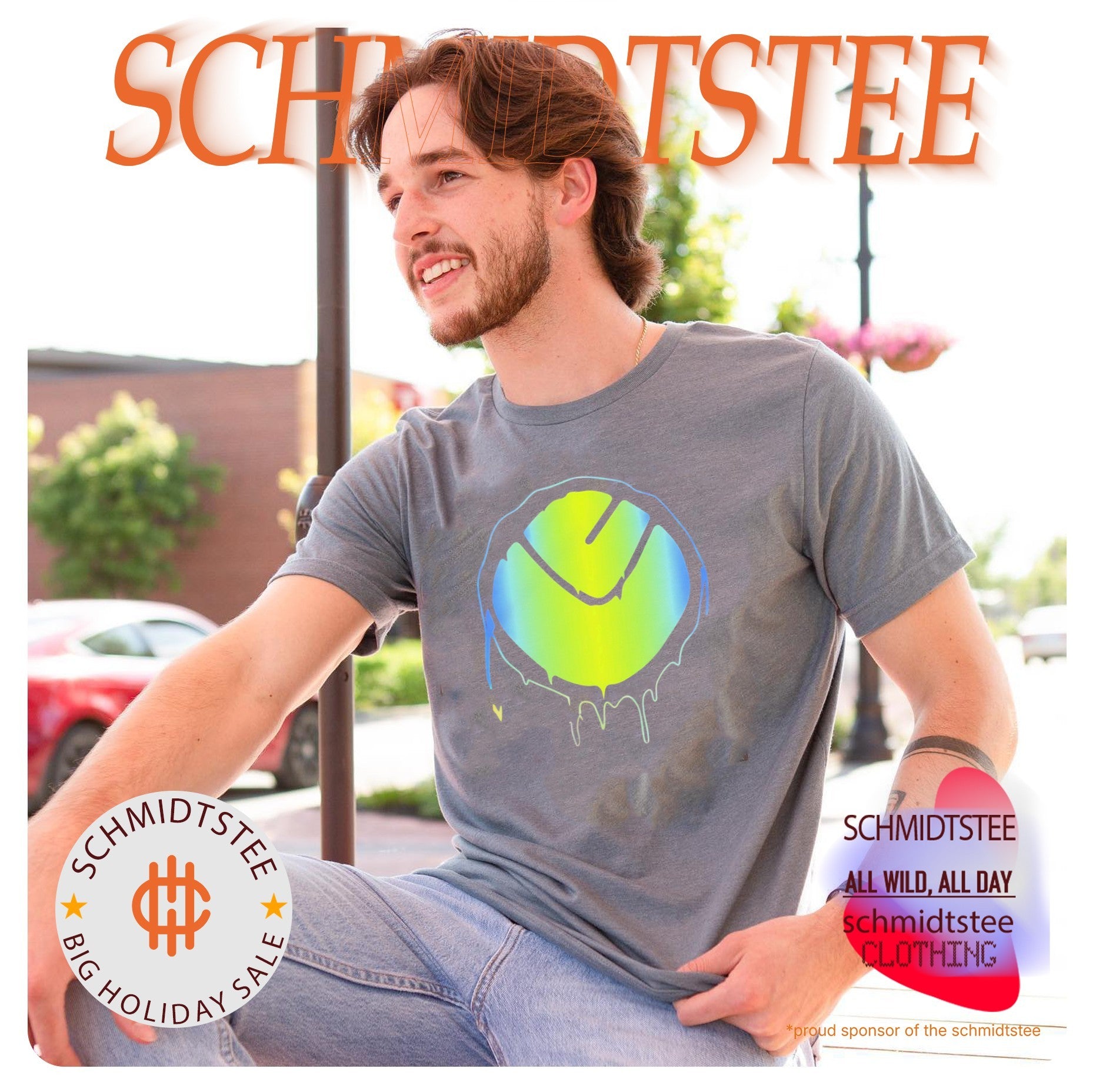 Vibrant Yellow Green Dripping Circle Logo shirt