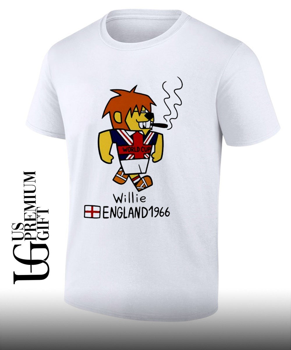World Cup Willie England 1966 mascot cartoon smoking Cigar Soccer Tournament shirt