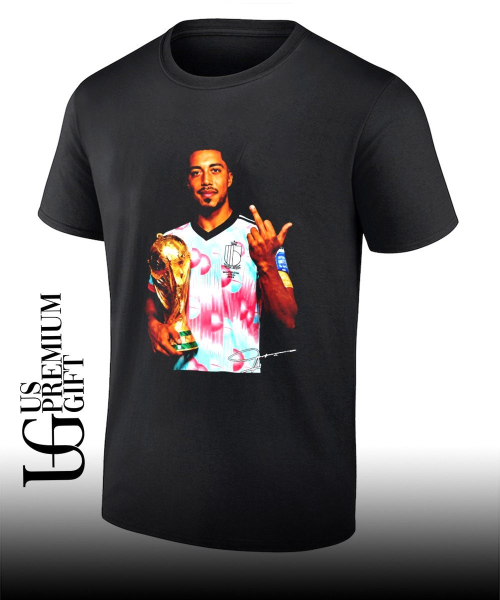 Youri Tielemans Belgium national football holding trophy middle finger signature shirt