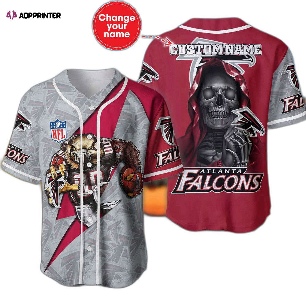 Atlanta Falcons Baseball Jersey Shirt Skull Custom Name, Gift For Men Women - Aopprinter