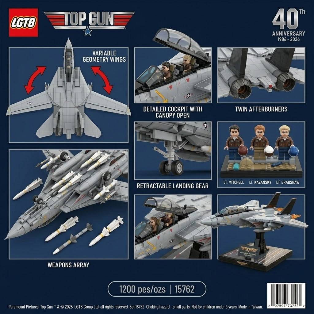 Gun 40th Anniversary 1986-2026 LEGO F-14 Tomcat Set – (Include Box)