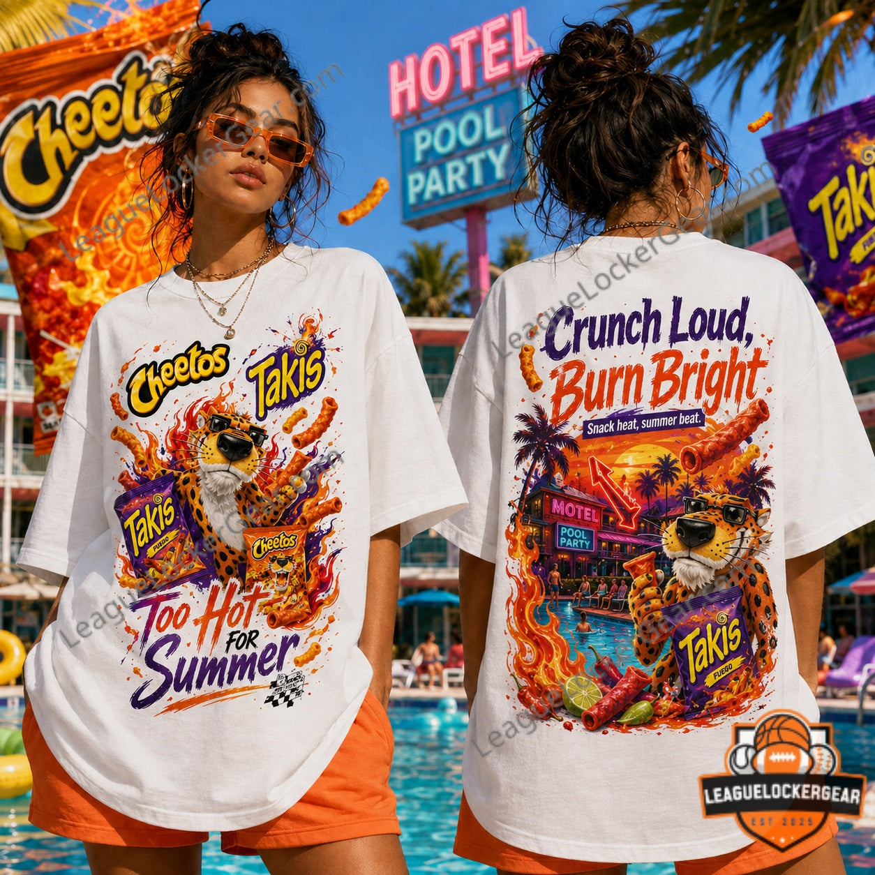 Cheetos Takis Too Hot For Summer Pool Party Cheetah T-Shirt