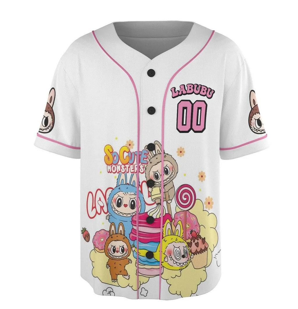 Custom Name And Number Labubu And Cake Milk Tea Simple White Baseball Jersey