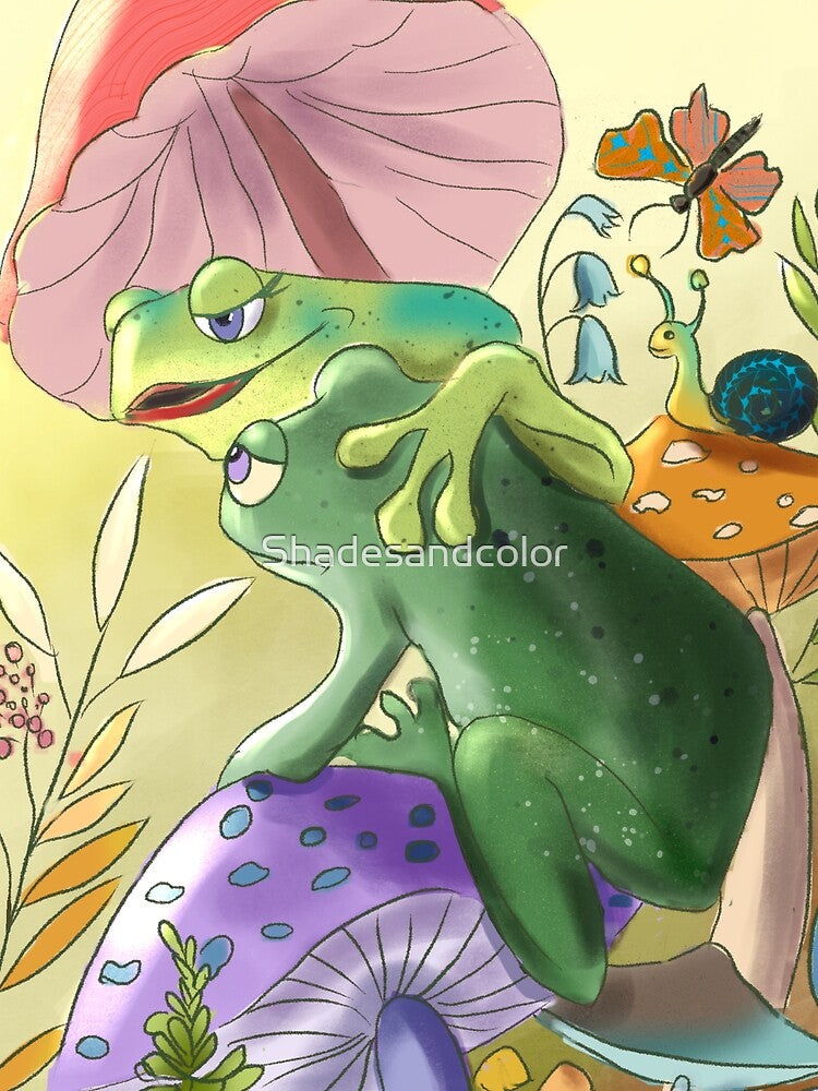 Frog Couple on Mushroom by Shadesandcolor