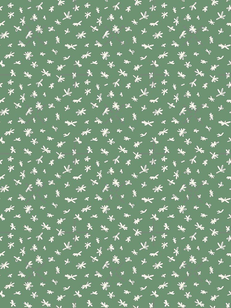 White tiny flowers pattern on green background by Elodie-Motifs